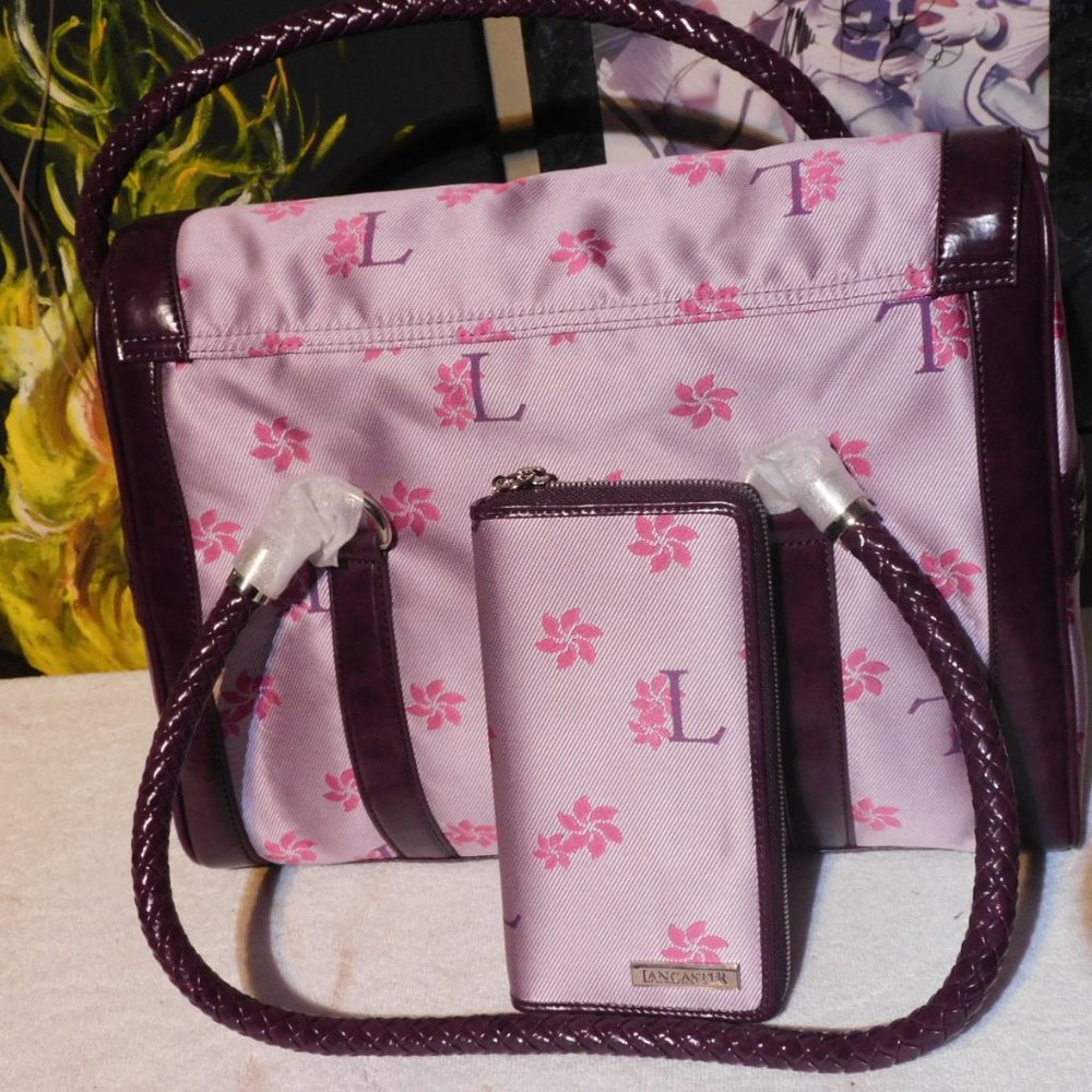Lancaster Handbag Shoulder Bag With Wallet Nylon Leather Lavender